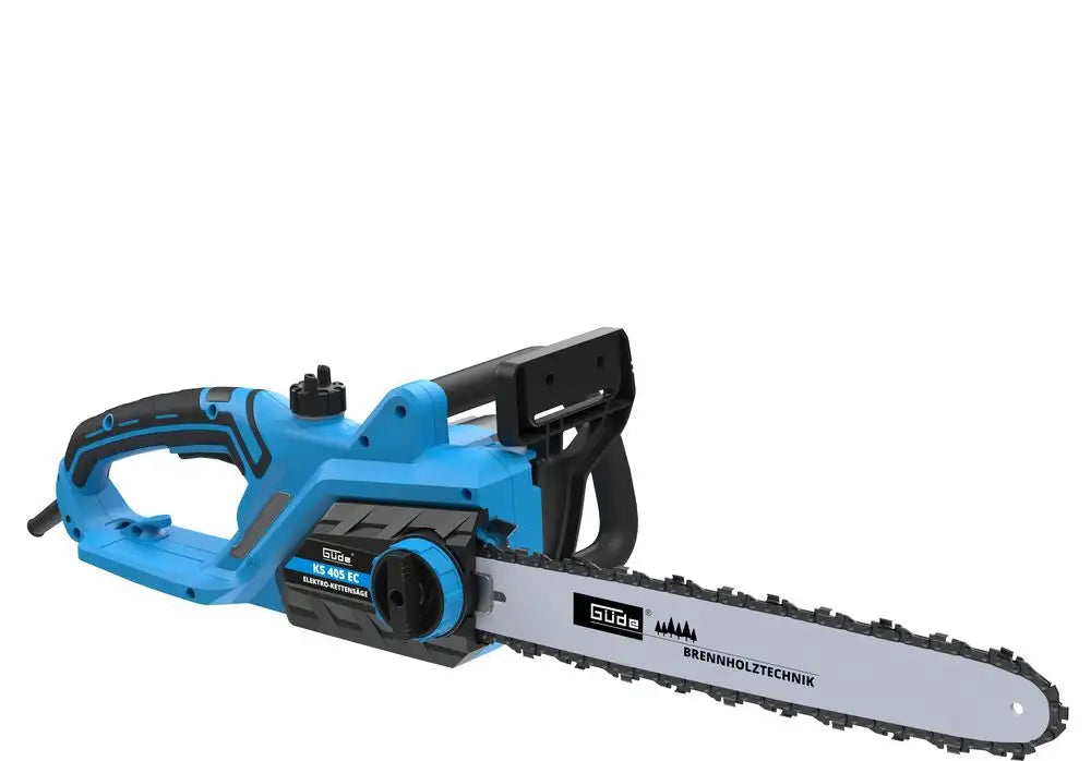Motosega elettrica Güde KS 405 EC con barra da 460 mm, sistema tensionamento rapido e freno catena di sicurezza.