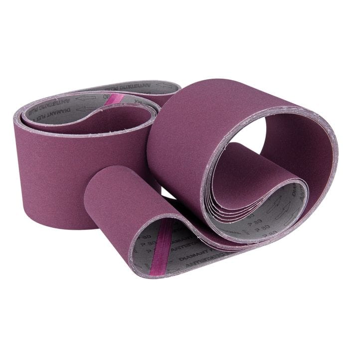 Set di 10 nastri abrasivi 1220x100 mm grana 120 per levigatura e finitura professionale.