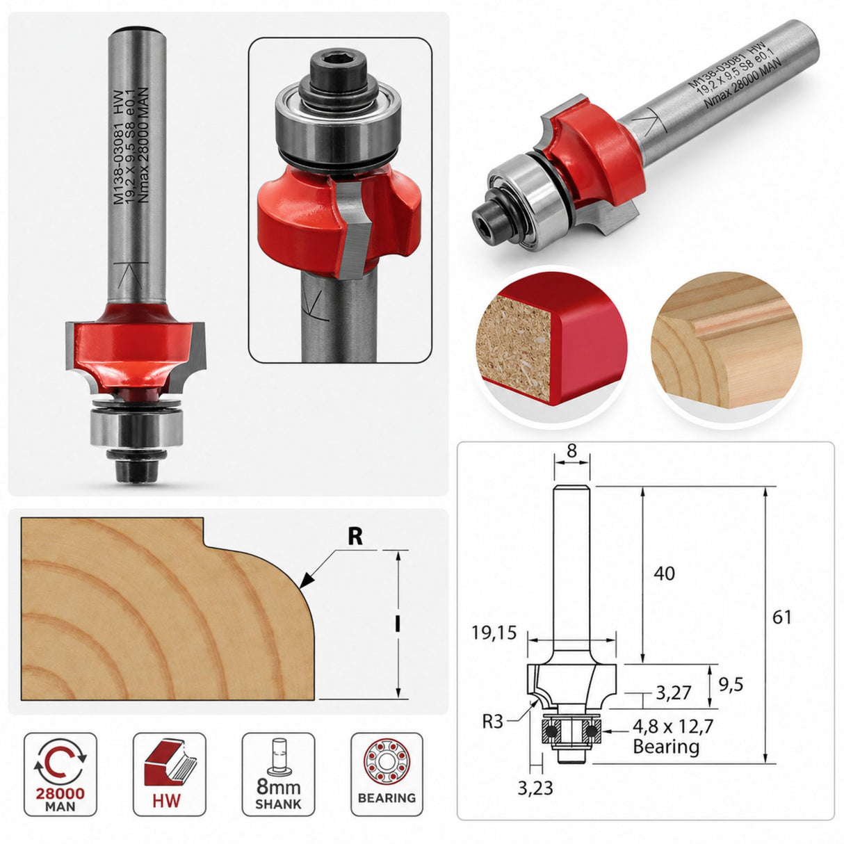 Fresa IGM M138 per arrotondare bordi