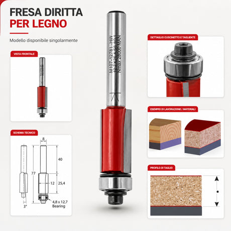 Fresa a candela IGM M107 per rifilare a filo con taglio elicoidale discendente