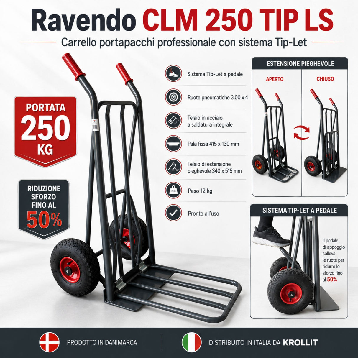 Ravendo CLM 250 TIP LS steekwagen – Tip-Let-systeem, draagcapaciteit 250 kg