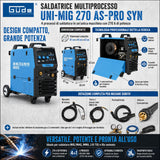 Multiproces lasapparaat Güde Uni-Mig 270 AS-Pro SYN – driefasige 400V inverter, MIG/MAG, MMA, gevulde draad en TIG