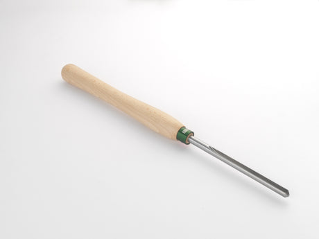 Vista della sgorbia Record Power per ciotole da 10 mm con manico in faggio da 305 mm, ideale per tornitura interna del legno.