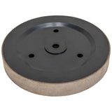 Ruota di affilatura in cuoio naturale, Ø 200 mm, montata su nucleo fenolico. Accessorio originale Bernardo per tornio parallelo NTS 200. Superficie preparata per pasta abrasiva fine.