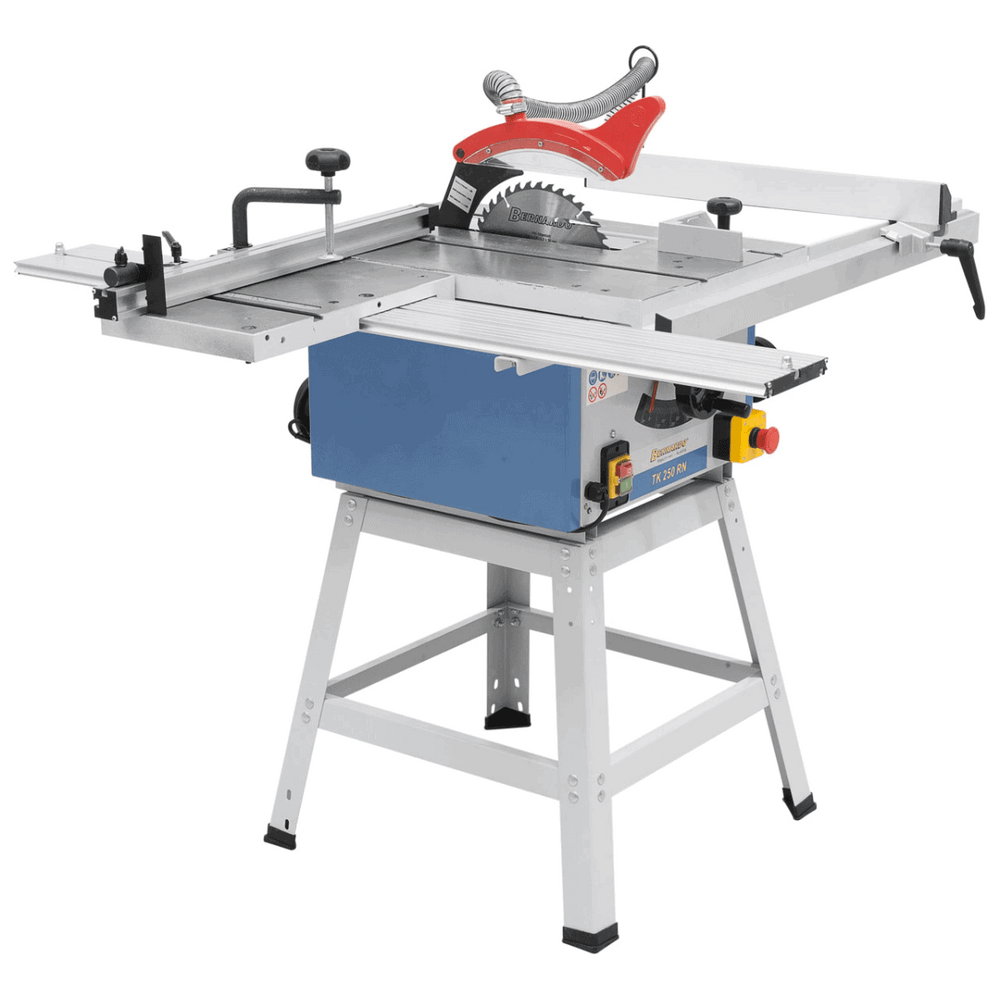 Sega da banco TK 250 RN con tavolo a rulli, guida in alluminio e piano in ghisa per massima precisione e versatilità nei tagli.