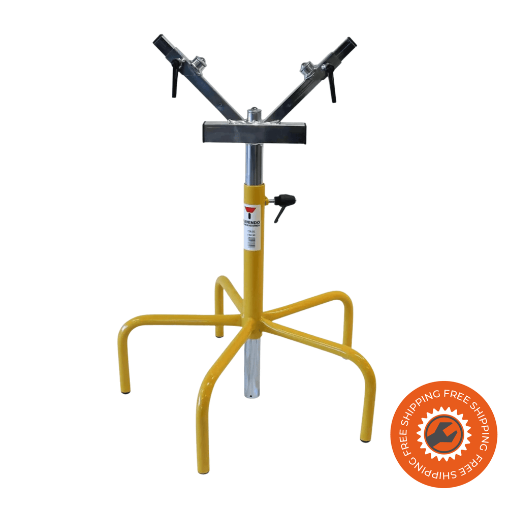 Il supporto per tubi Ravendo PSA 50 con altezza regolabile 670–1100 mm e capacità fino a 150 kg, ideale per lavorazioni di taglio e saldatura in officine e cantieri.