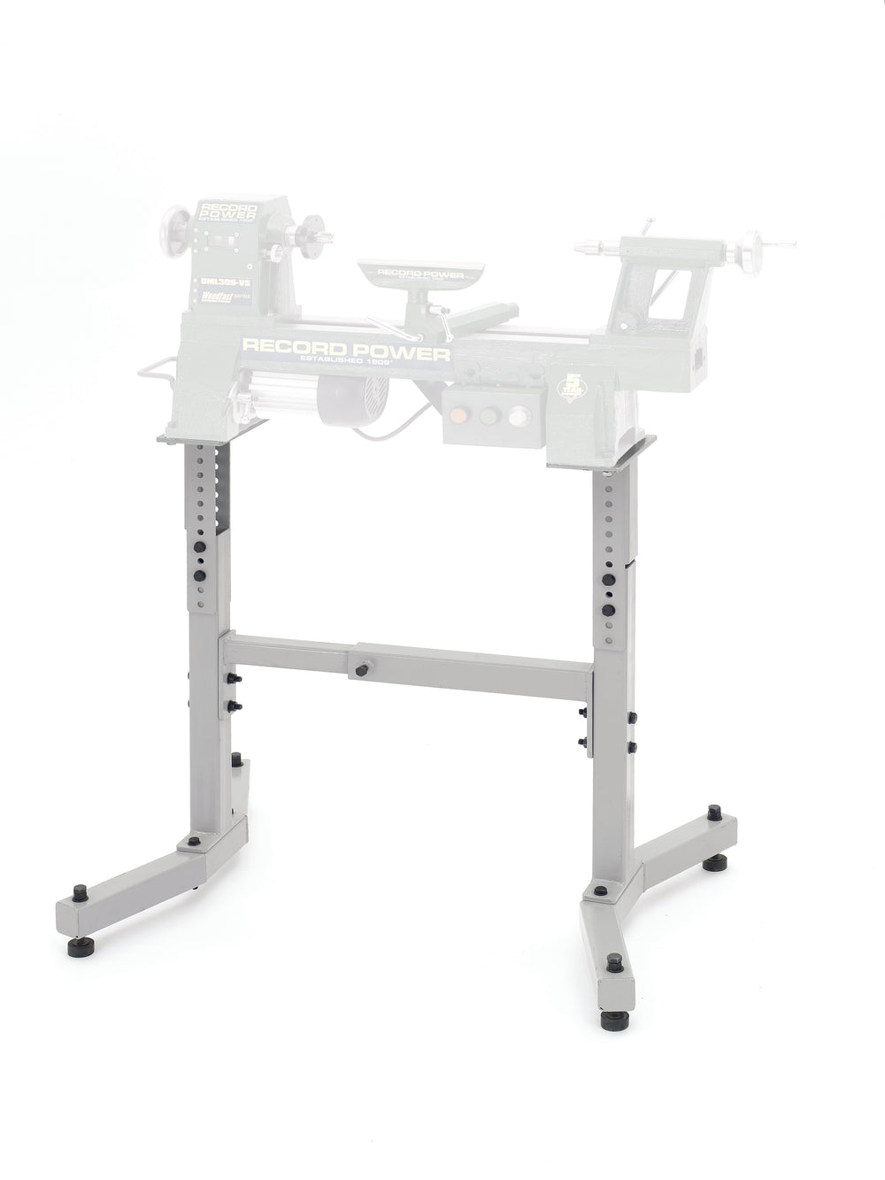 Supporto regolabile in altezza DML305/A per torni Record Power DML, ideale per migliorare stabilità ed ergonomia.