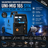 Saldatrice inverter Güde Uni-Mig 165 SYN 230V monofase con traino filo synergic e tecnologia IGBT
