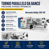 Draaibank metaal Bernardo Hobby 350 VD – distanza boren 350 mm, display digitaal snelheid + carro, aanvoer automatisch, motor 0.35 kW, 230V eenfase, gewicht 44 kg