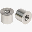 Coppia di cani di ancoraggio M8 UJK Parf in acciaio inossidabile 303, diametro 20 mm, altezza 18 mm, con foro filettato passante M8 e collare smussato per inserimento a filo nella superficie del piano multifunzione