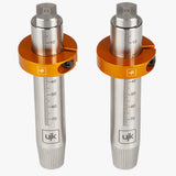 Coppia di cani di fissaggio binario per Makita UJK in acciaio inossidabile con scala graduata 0–75 mm incisa a laser, bullone a T sulla sommità e collare di supporto a settori in alluminio anodizzato arancione